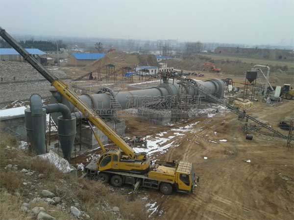 陜西涇陽縣煅燒煤矸石回轉窯生產線安裝現場